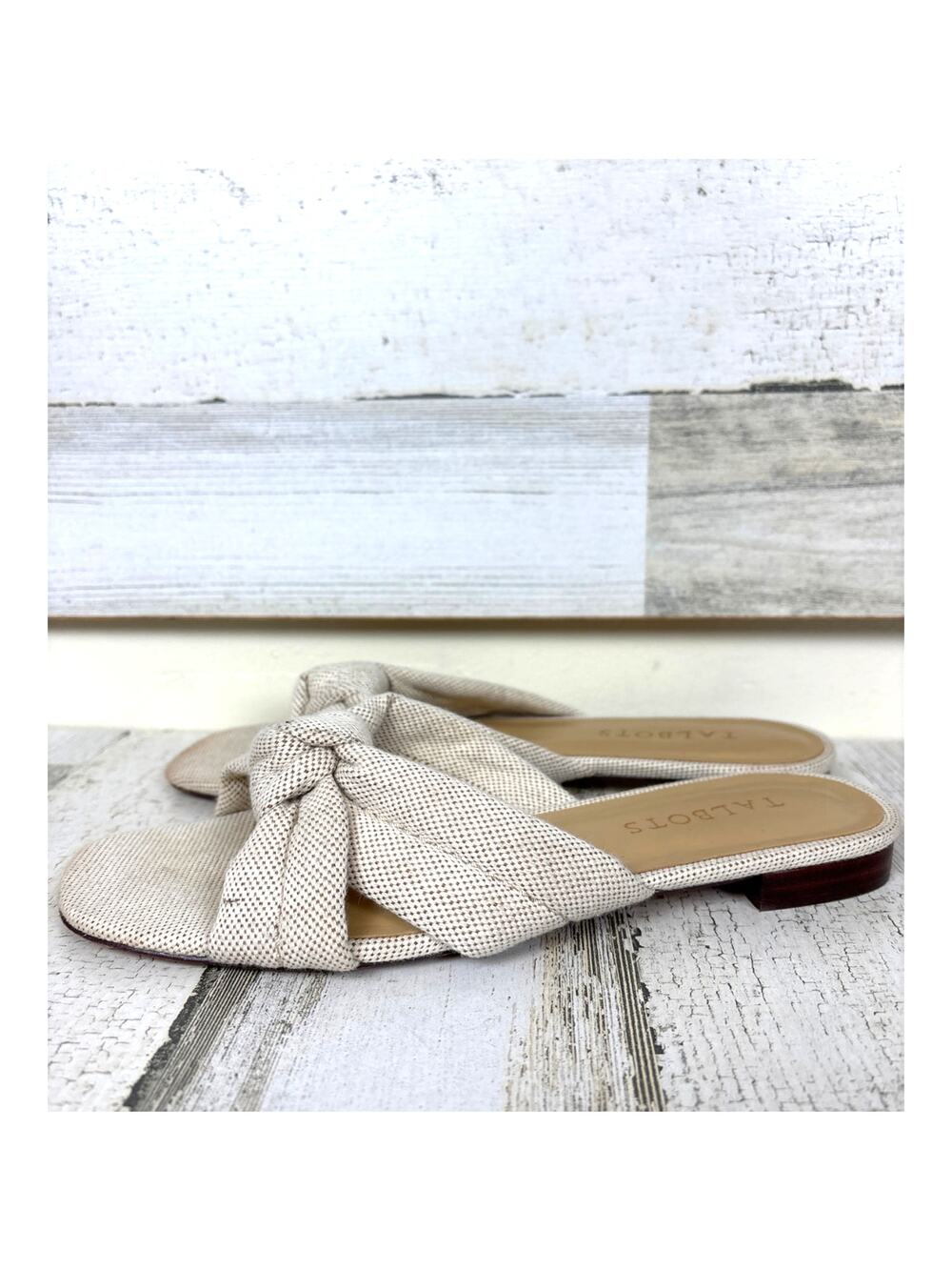 Talbots Womens 7 Tan Violet Knot Slides Textile Leather Slip-On Open Toe Sandal